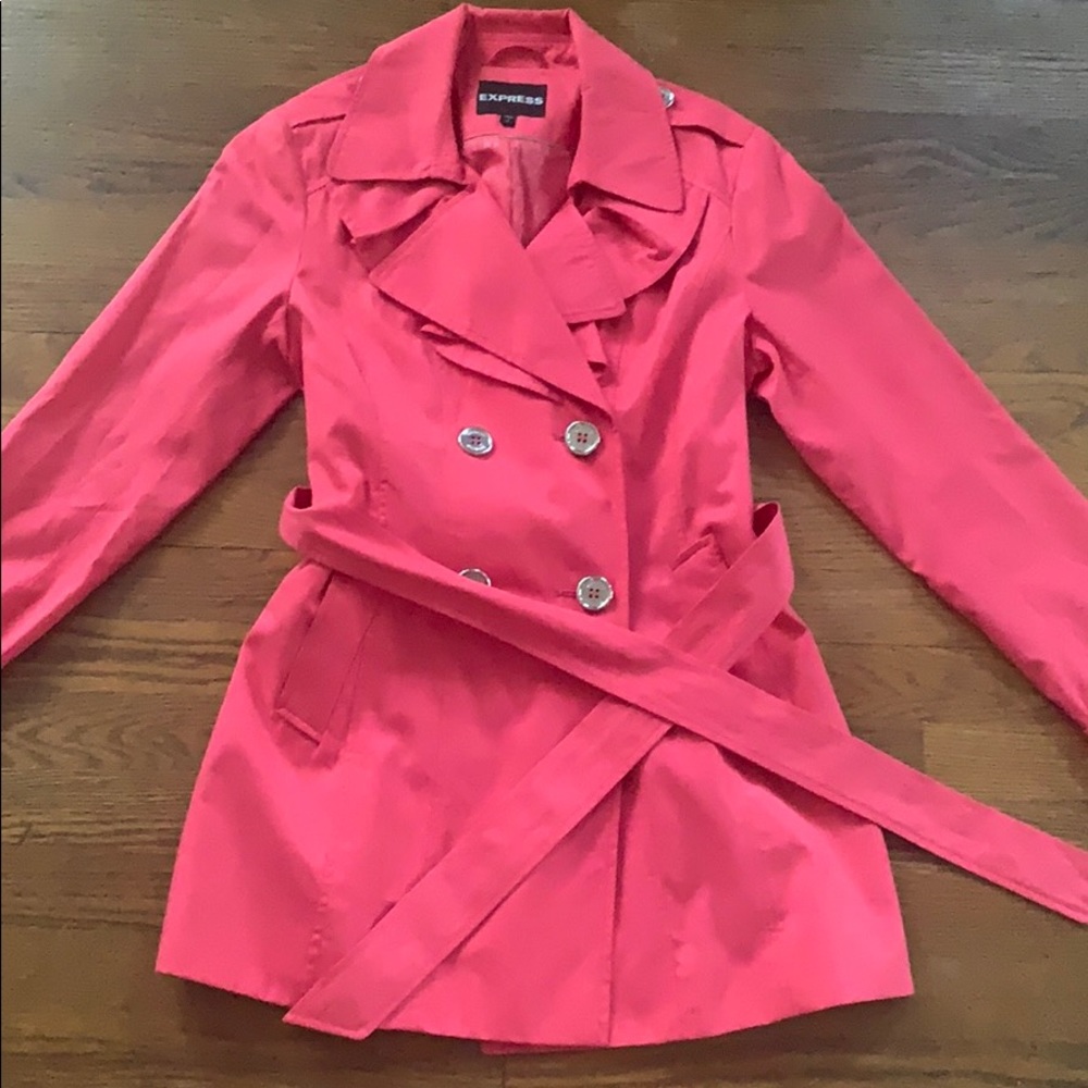 Bright pink Express trench coat